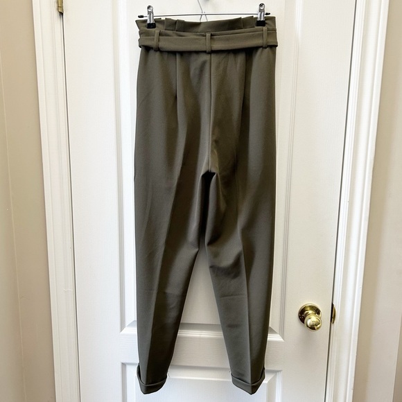 Le Chateau Olive Green High Rise Pleated Tie-Waist Trousers Pants Size 1/2 - Picture 3 of 12